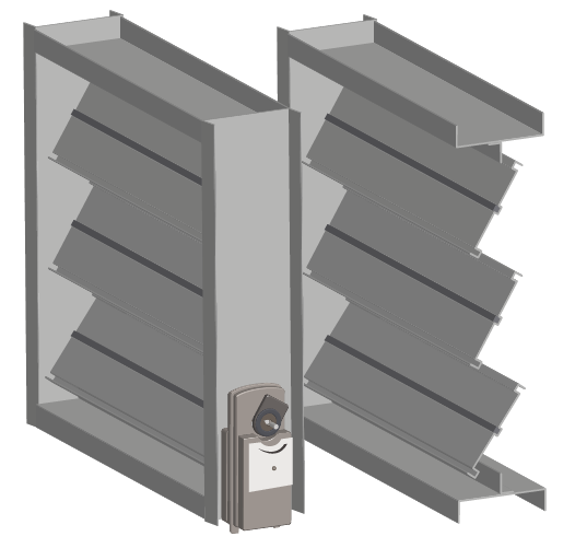 Illustration of a damper with an actuator and damper blades