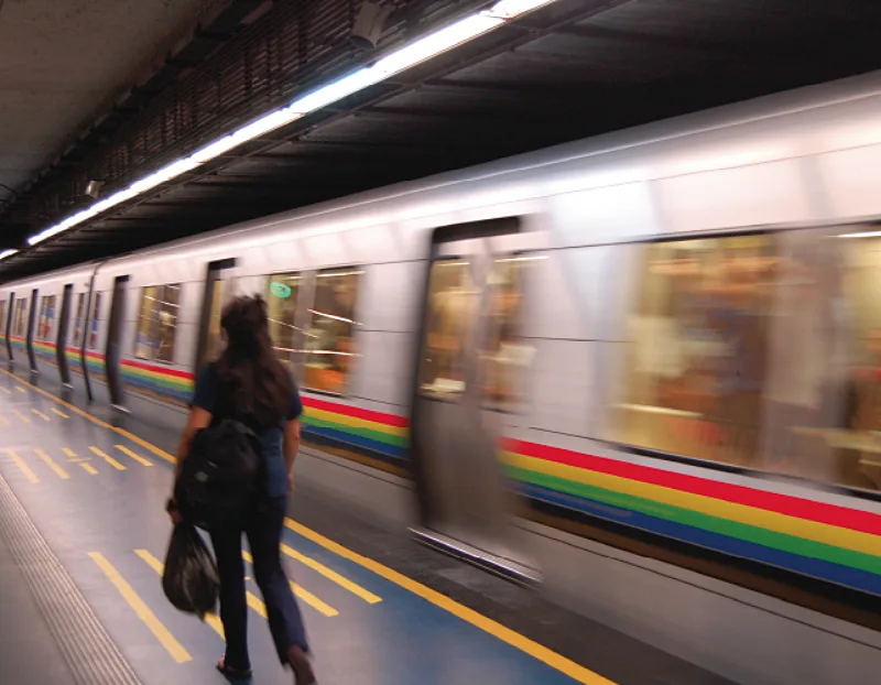 Subway train entering the station