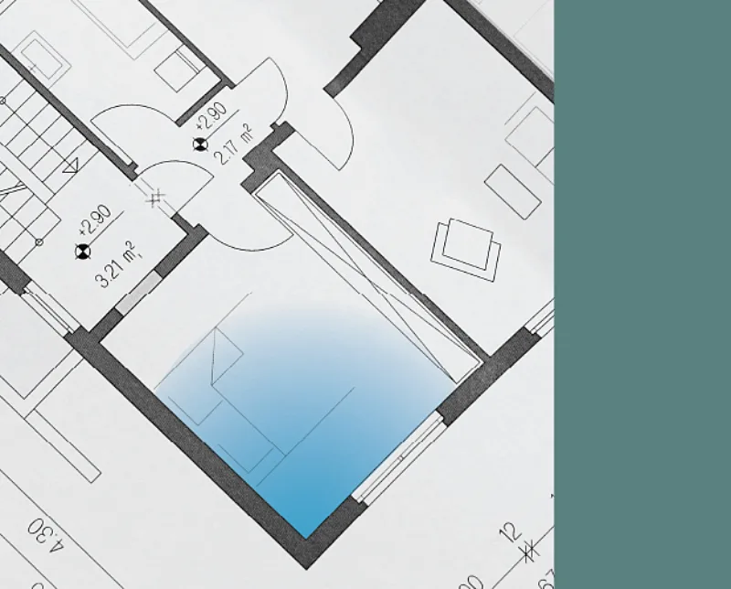 Layout of a room with a cold spot highlighted in blue