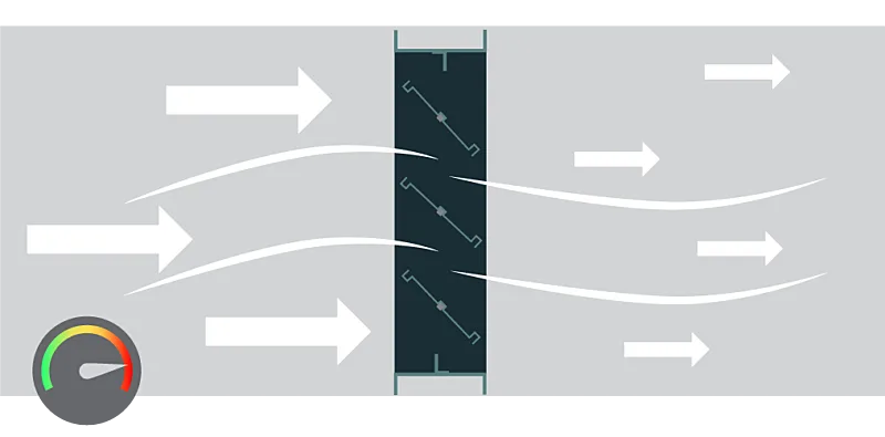 Illustration of pressure drop with single thickness damper blades