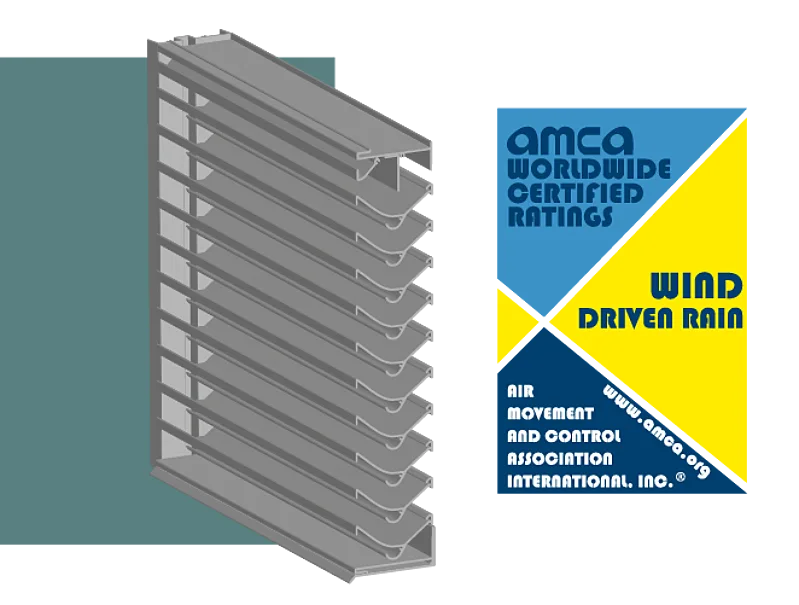 Illustration of a louver with an AMCA seal for wind driven rain