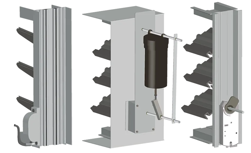 Three dampers with actuators attached