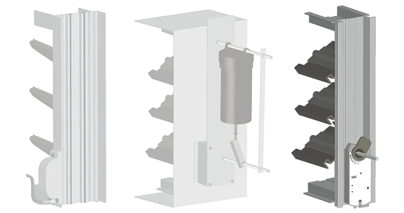 Illustration of three dampers with actuators installed
