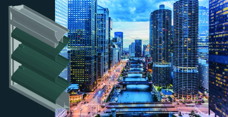 Adjustable louver beside a cityscape